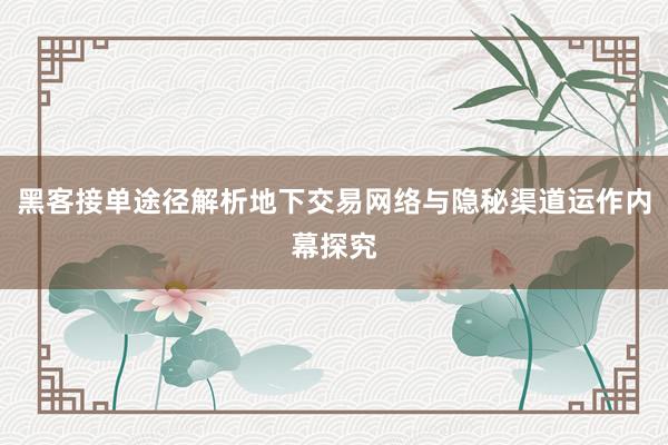 黑客接单途径解析地下交易网络与隐秘渠道运作内幕探究