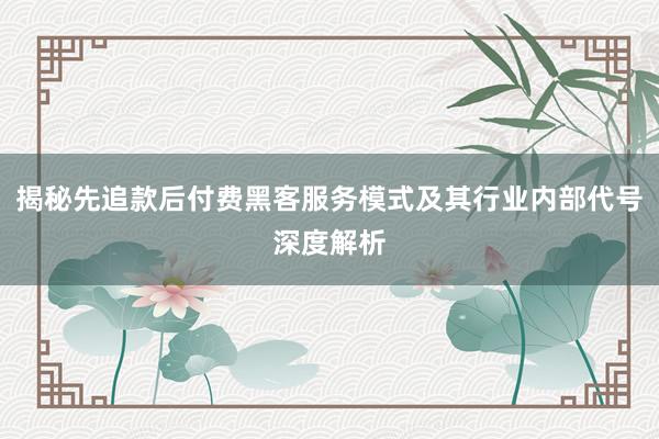揭秘先追款后付费黑客服务模式及其行业内部代号深度解析